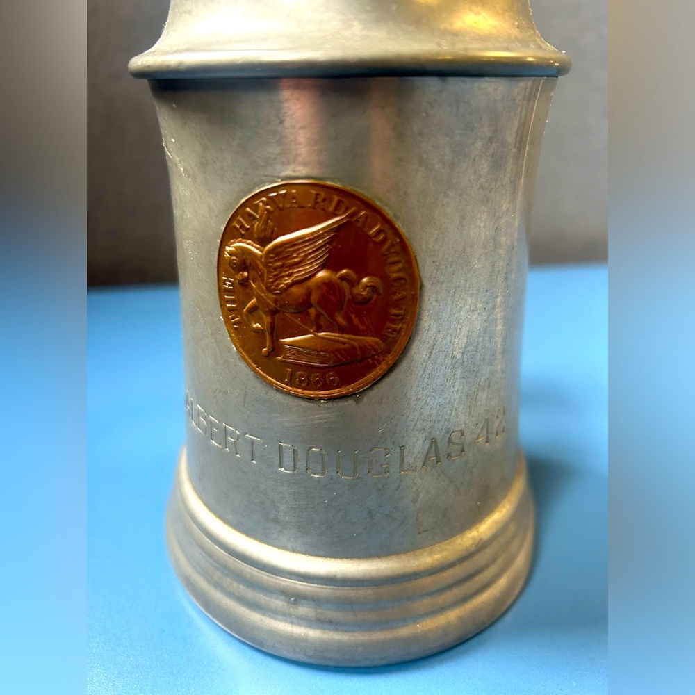 Vintage Pewter Engraved Harvard University class of 1942 award Stein with lid